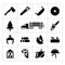 Set icons of sawmill, timber, lumber and woodworking