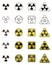 Set of icons with sign of radiation. Collection of hazard symbols.