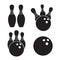 Set of icons silhouettes of bowling balls and bawling pins