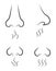 Set of icons with silhouettes of the nose from different angles, which inhale different odors, which are depicted in the