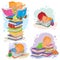 Set icons of small children reading a book