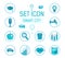 Set icons smart city. Vector blue icons. filled lines style