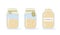 Set of icons of sourdough bread starter in mason jar for home baking. Homemade yeast dough in glass bottle. Healthy