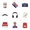 A set of icons about the style of a hipster. A peculiar youth style. Hipster style icon in set collection on cartoon
