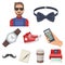 A set of icons about the style of a hipster. A peculiar youth style. Hipster style icon in set collection on cartoon