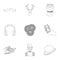 A set of icons about the style of a hipster. A peculiar youth style. Hipster style icon in set collection on outline