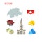 Set of icons for Switzerland. Map and flag of country. Berne Cat