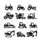 Set icons of tractors, farm and buildings machines