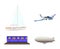 Set of icons of transport modes consisting of the yacht, plane, metro, zeppelin isolated on white background. Flat style
