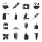 Set of icons of treatment of diseases by various methods and means. Vector, white background