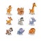 Set of icons wild animal cute babies for zoo. Vector illustration.