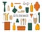 Set of icons Zero waste . Durable and reusable items or products-glass jars, ECO food bags, wooden Cutlery, bamboo