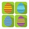 Set if icons with chevron decorated egg, flat design with long shadows, object on vivid green background, easter badge