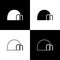 Set Igloo ice house icon isolated on black and white background. Snow home, Eskimo dome-shaped hut winter shelter, made