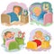 Set illustration babies sleep, morning awakening