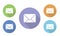 Set of illustration colorful circular icons mail on websites and forums and in e-shop button with envelope image on white