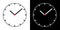 Set Illustration of simple clock face with black and white dial, minute and hour hand and red center, vector