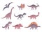 Set of illustrations of ancient carnivorous and herbivorous dinosaurs