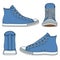 Set of illustrations with blue sneakers. Isolated vector objects.