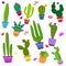 Set of illustrations of cute cactus