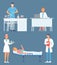 Set of illustrations, doctors, patient, nurse and laboratory assistant, medical help concept