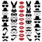 Set Illustrations of hats, glasses, masks, lips and moustaches.