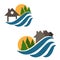 Set of Illustrations house and waves icons.