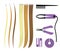 Set of illustrations of icons of hair extensions. Hairdresser tools for the procedure. Overhead curls