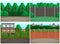 Set of illustrations about landscape design of places for recreation and events. Trees behind fences
