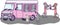 A set of illustrations of mice next to the truck. Pink van, ice cream, grey, eps ready to use. For your design