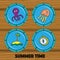 Set of illustrations of octopus, jellyfish, island, compass in r