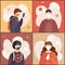 Set of illustrations with people in respiratory masks, vector portraits of cartoon characters