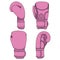 Set of illustrations with pink boxing gloves. Isolated colorful vector objects.