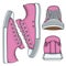 Set of illustrations with pink sneakers.