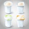 Set of illustrations of plastic yogurt cups.