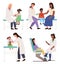 A set of illustrations on the topic of consultation with doctor. Children in the hospital
