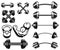 Set of illustrations of weightlifting barbells and dumbells . Design element for logo, label, sign, emblem, banner