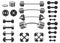 Set of illustrations of weightlifting barbells and dumbells . Design element for logo, label, sign, emblem, banner.