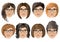 Set of image female face in glasses with different hairstyles. Vector illustration