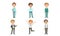 Set of images of boys in different school uniforms. Vector illustration.
