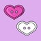 A set of images, a bright pink button for clothes in the shape of a heart, vector cartoon