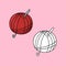 A set of images, a bright red ball of knitting thread with a metal hook, vector cartoon