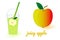 Set of images of glass with sweet apple juice and whole apple. Illustration in bright colors on white background. Vector