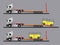 A set of images of loading special equipment on a low loader semi-trailer. Flat style line art illustration