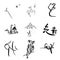 A set of images in the style of hieroglyphs on different topics
