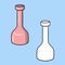 A set of images, a tall pink flower vase with a narrow neck, a bottle, vector cartoon