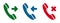 Set incoming, outgoing, missed call phone icon. Answer and decline phone call buttons