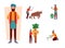 Set of Indian farmer and his work activity in field flat cartoon style