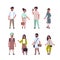 Set indian men women standing in different poses smiling male female cartoon characters collection full length