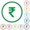 Set of Indian rupee sign color round outlined flat icons